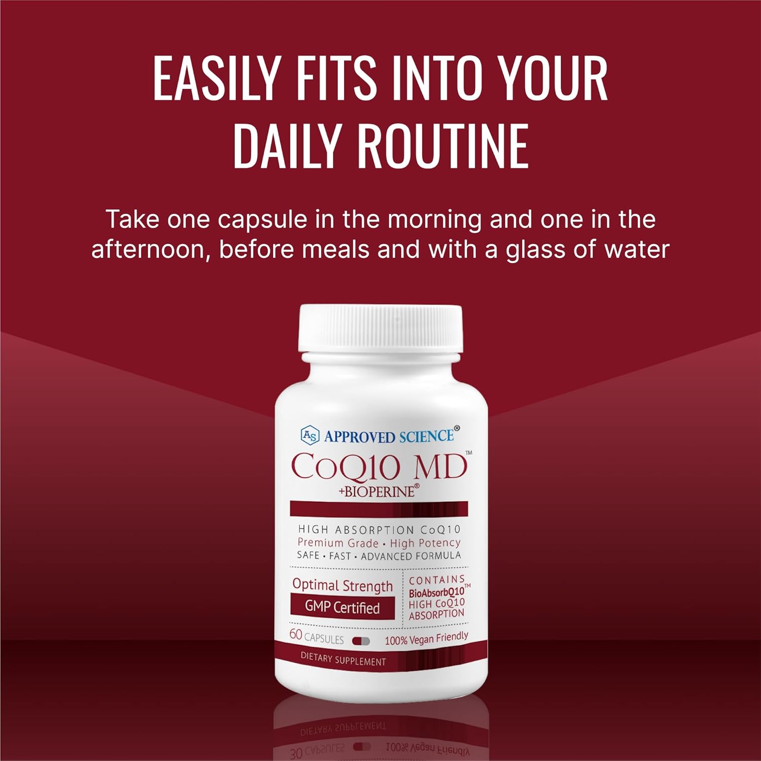 Extra Strength Approved Science® CoQ10 MD with BioPerine® - 250mg Pure CoQ10 for Optimal Support - 60 Vegan Capsules