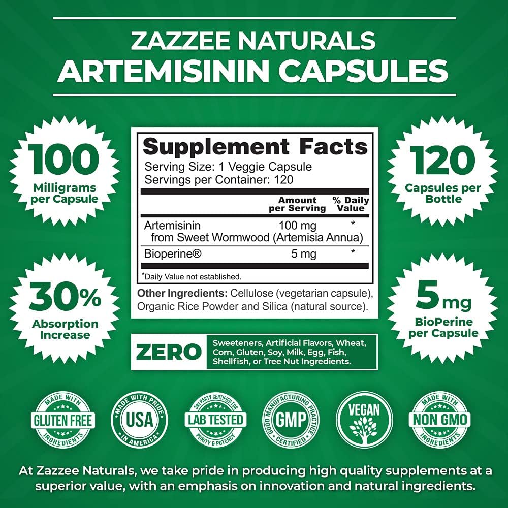 Extra Strength Artemisinin Capsules with 8-in-1 Immune Support Formula by Zazzee