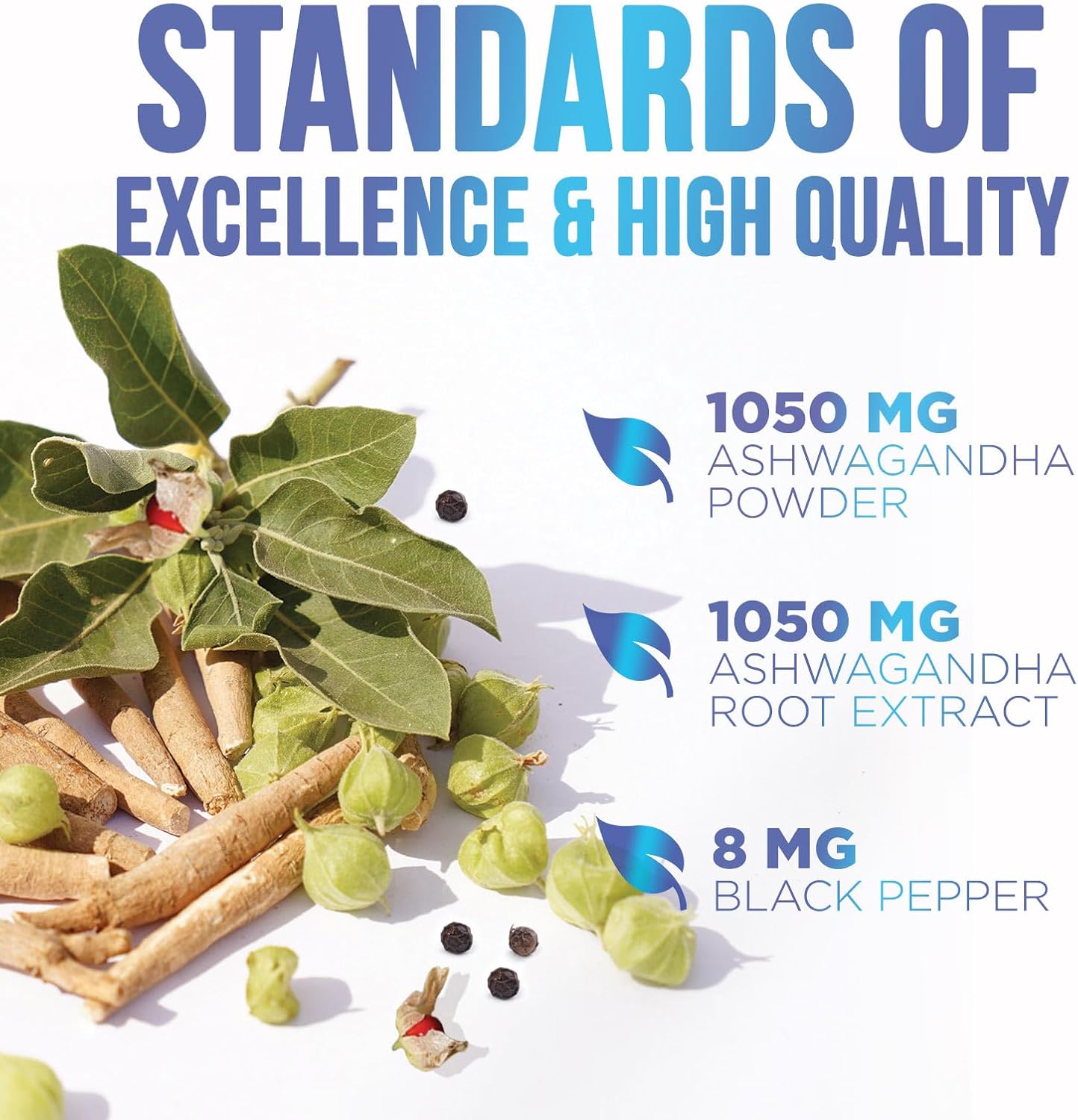 Extra Strength Ashwagandha 2,100mg Capsules with Black Pepper - Energy & Immune Support Formula - Non GMO, Vegan - 120ct
