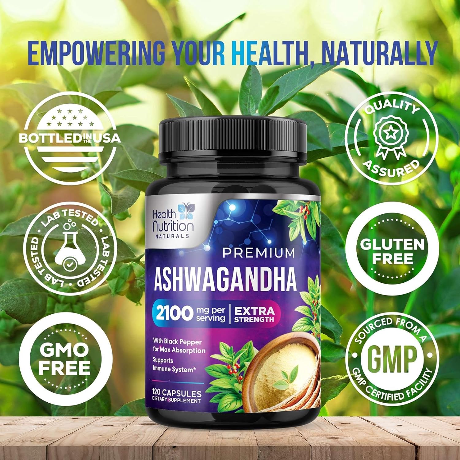 Extra Strength Ashwagandha 2,100mg Capsules with Black Pepper - Energy & Immune Support Formula - Non GMO, Vegan - 120ct