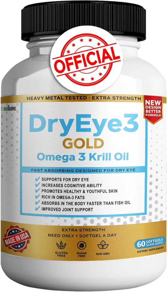 Extra Strength BIOQUIRE Dry Eye Support with Omega 3 Krill Oil - 60 Softgels, Non-GMO, Gluten Free, Sugar Free