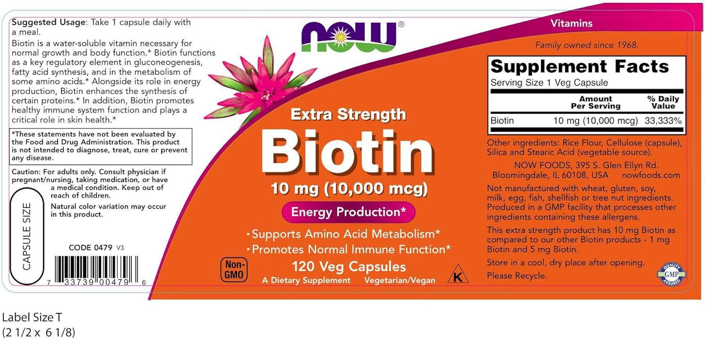 Extra Strength Biotin 10 mg Vcaps by NOW Foods - 120 Count