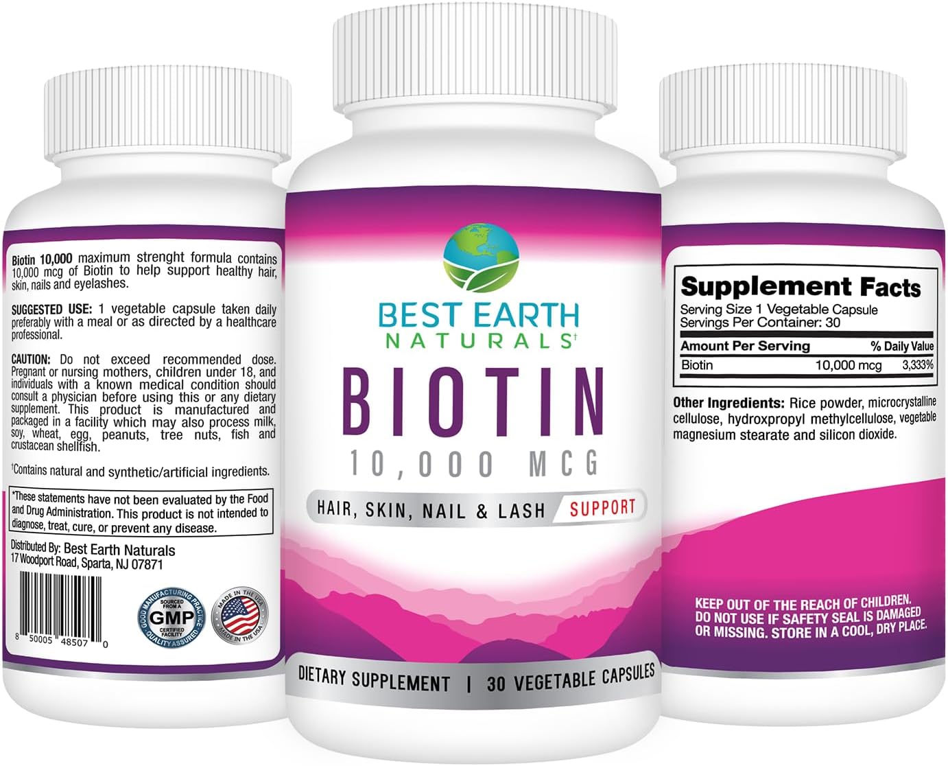 Extra Strength Biotin 10,000mcg for Hair Growth, Nails, Lashes & Skin - Best Earth Naturals Biotin Supplement