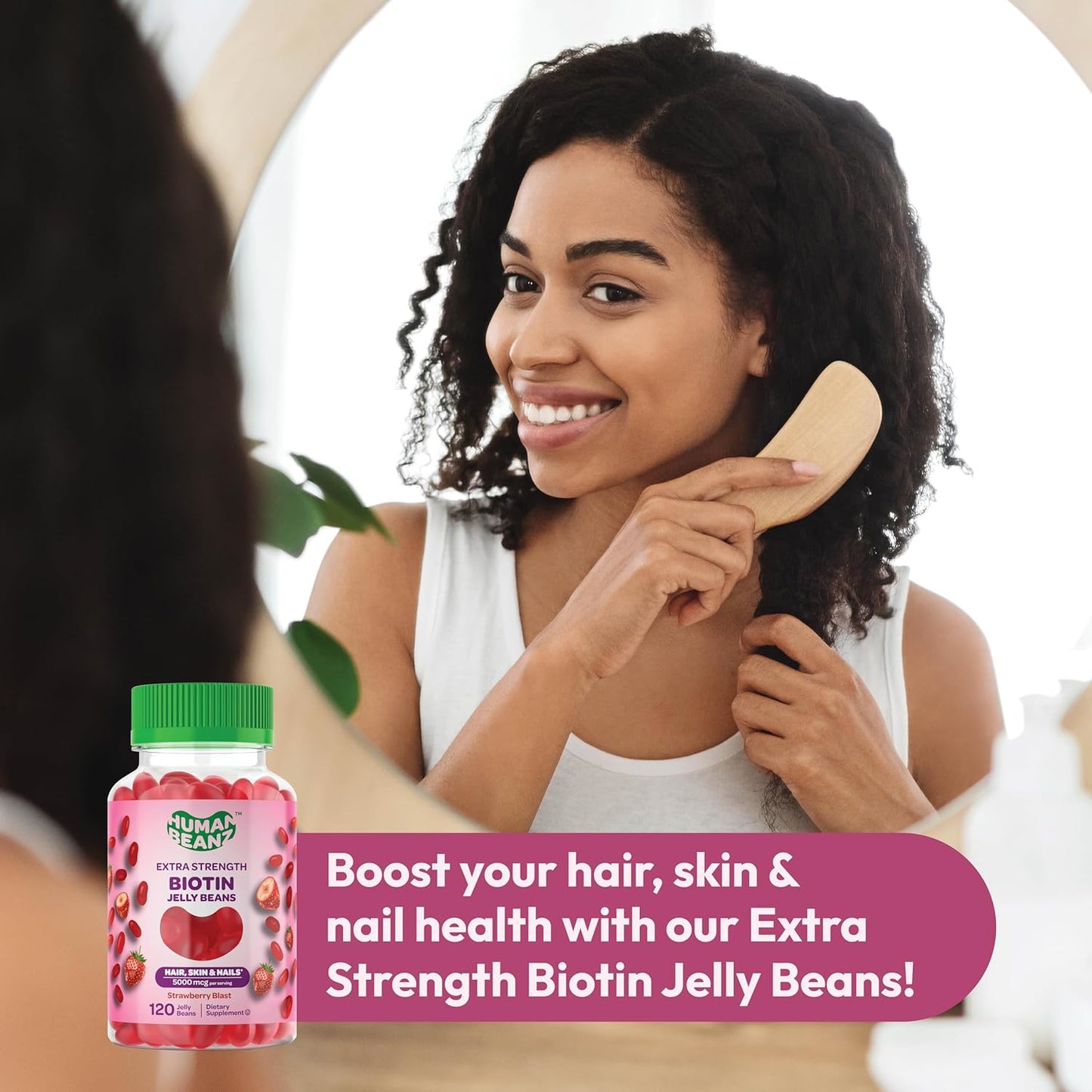 Extra Strength Biotin Gummy Vitamins for Hair, Skin, and Nails - 5000mcg, Hair Growth Supplement - 120 Strawberry Jelly Beans