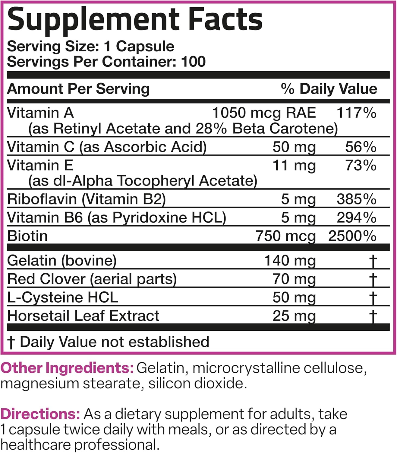 Extra Strength Biotin Supplement for Women - 100 Capsules for Hair, Skin, and Nails