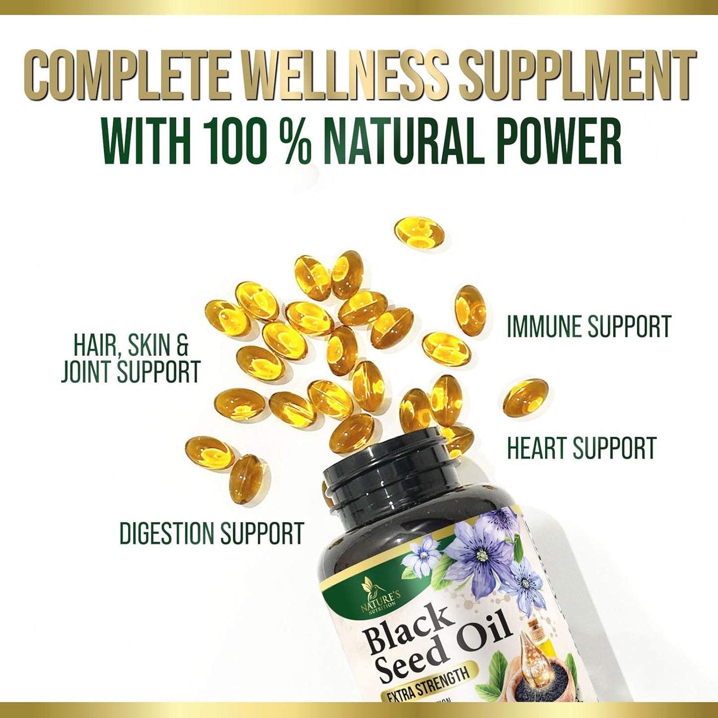 Extra Strength Cold Pressed Black Seed Oil Softgels - 1000mg Pure Nigella Sativa Supplement for Skin & Immune Support - Non-GMO Antioxidant - 180 Softgels
