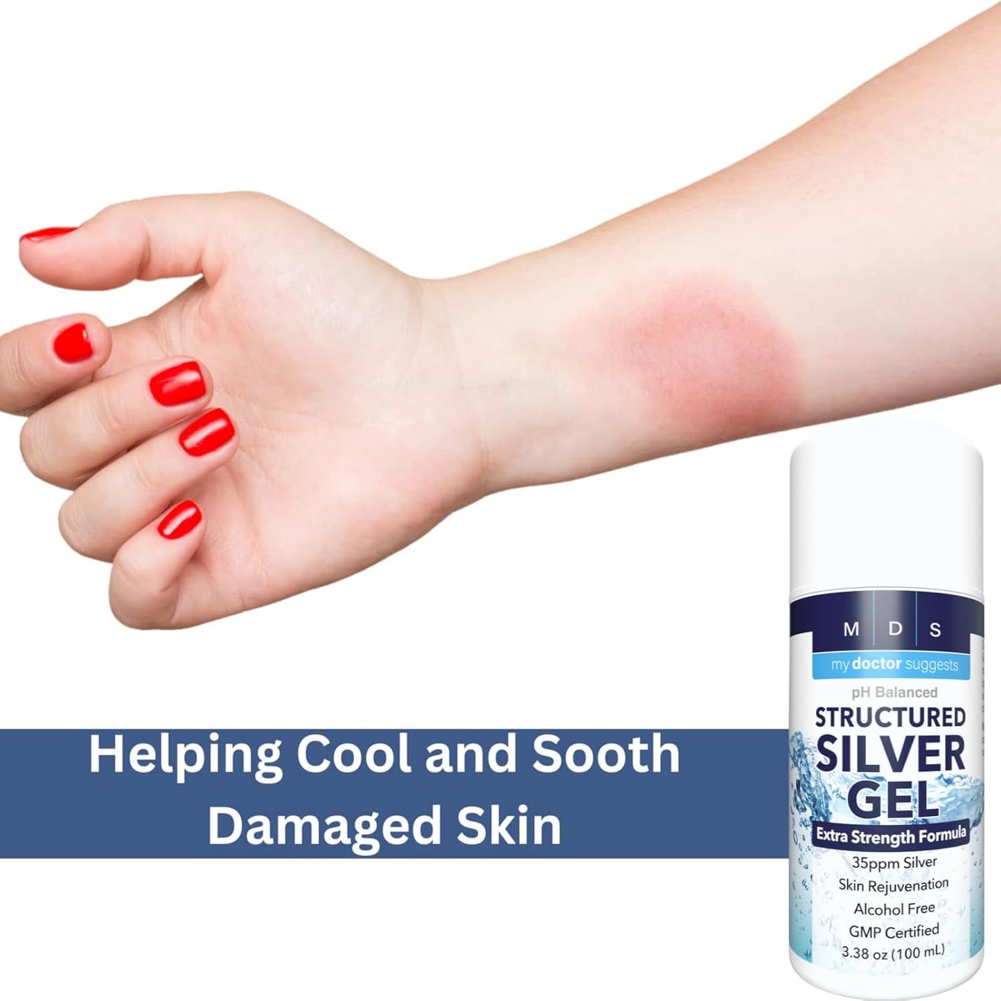 Extra Strength Colloidal Silver Gel for Soothing Relief of Burns & Irritations - pH Balanced Topical Cooling Gel with 35ppm Silver