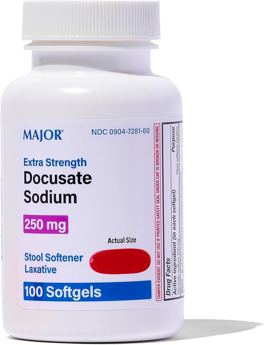 Extra Strength Docusate Sodium 250mg Softgels for Constipation Relief - Gentle Laxative for Women, Men, and Kids - 100 Softgels