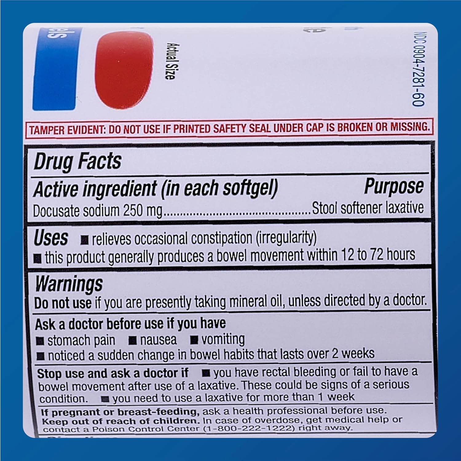 Extra Strength Docusate Sodium 250mg Softgels for Constipation Relief - Gentle Laxative for Women, Men, and Kids - 100 Softgels