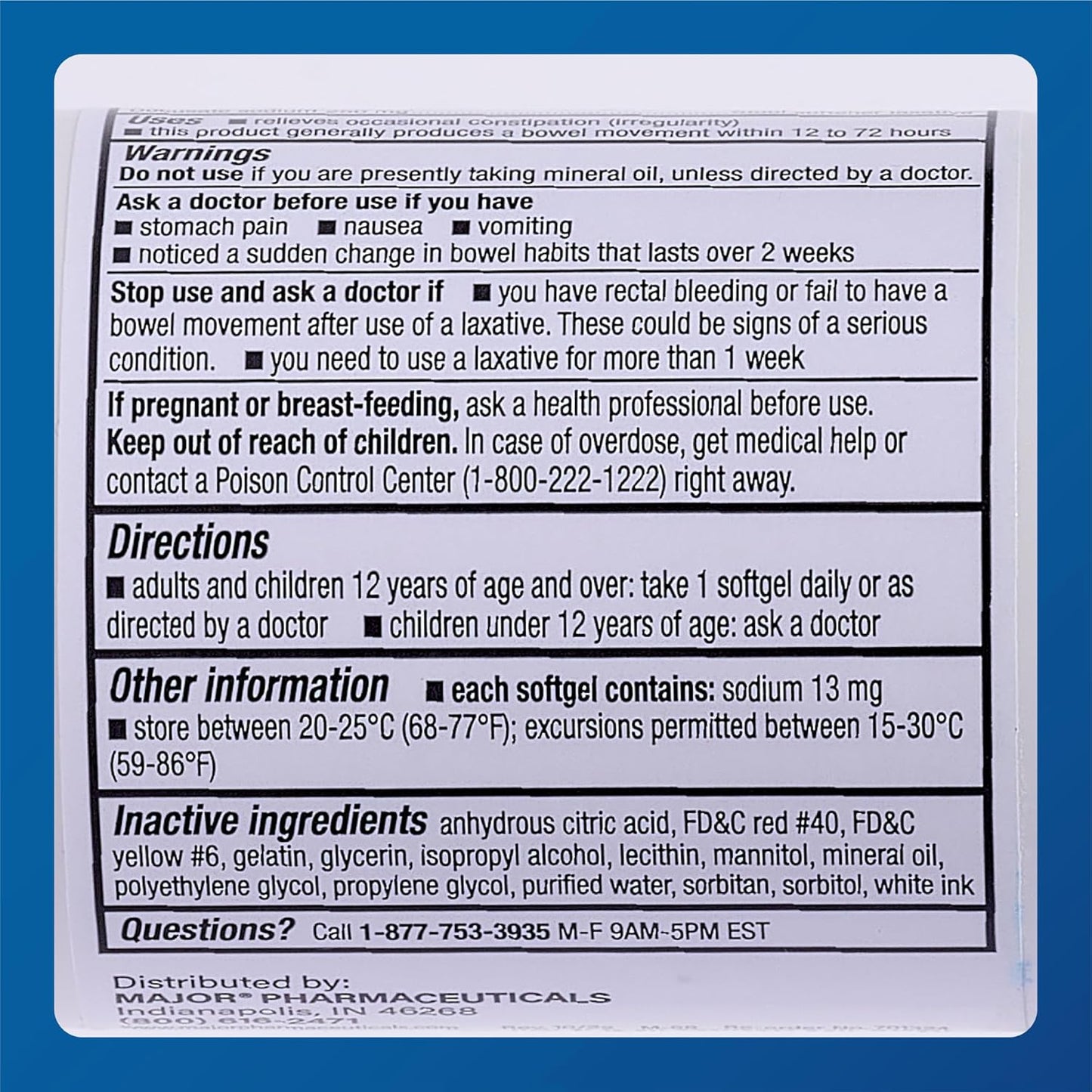 Extra Strength Docusate Sodium 250mg Softgels for Constipation Relief - Gentle Laxative for Women, Men, and Kids - 100 Softgels