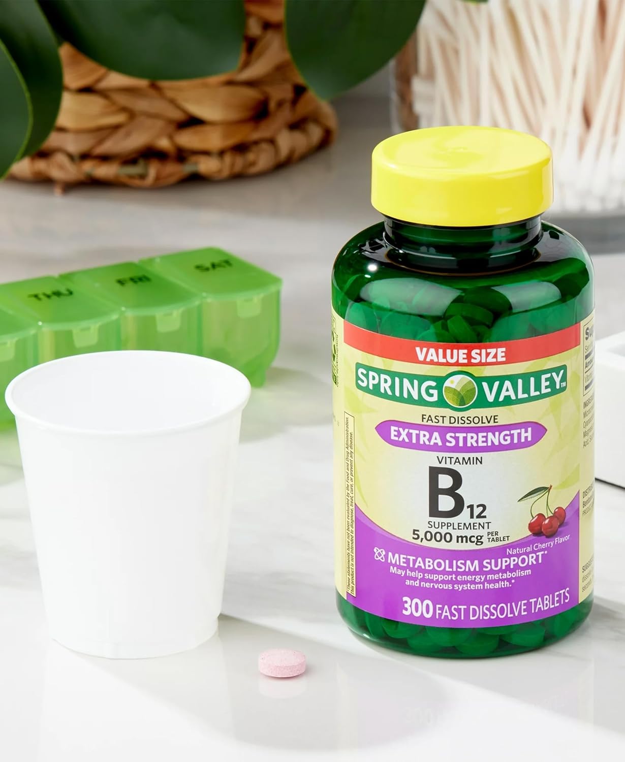 Extra Strength Fast Dissolve Vitamin B12 Tablets - Natural Cherry Flavor - 5000 mcg - 300 Count - Metabolism & Energy Support