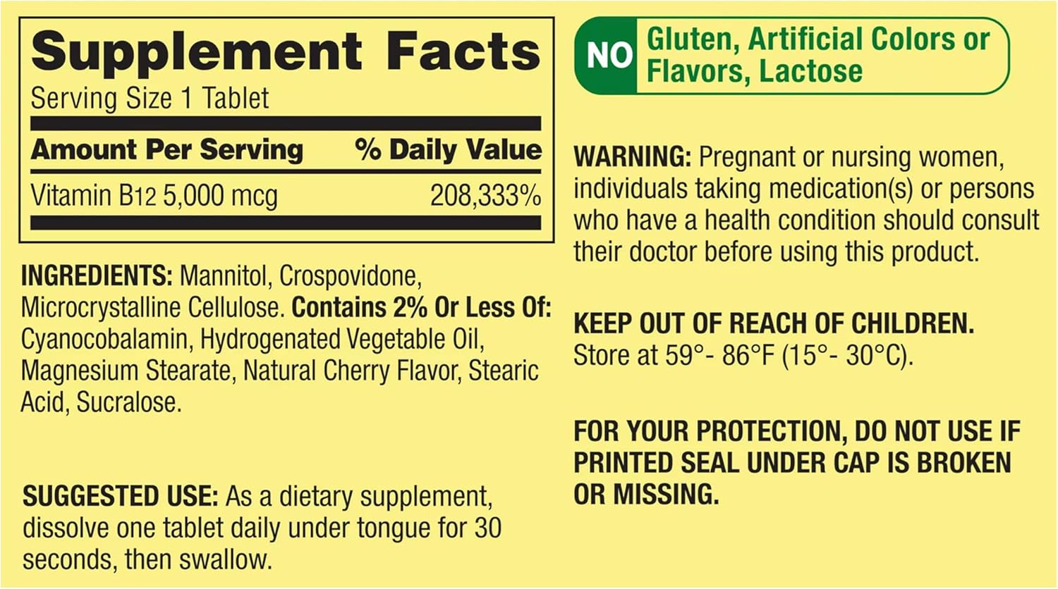 Extra Strength Fast Dissolve Vitamin B12 Tablets - Natural Cherry Flavor - 5000 mcg - 300 Count - Metabolism & Energy Support