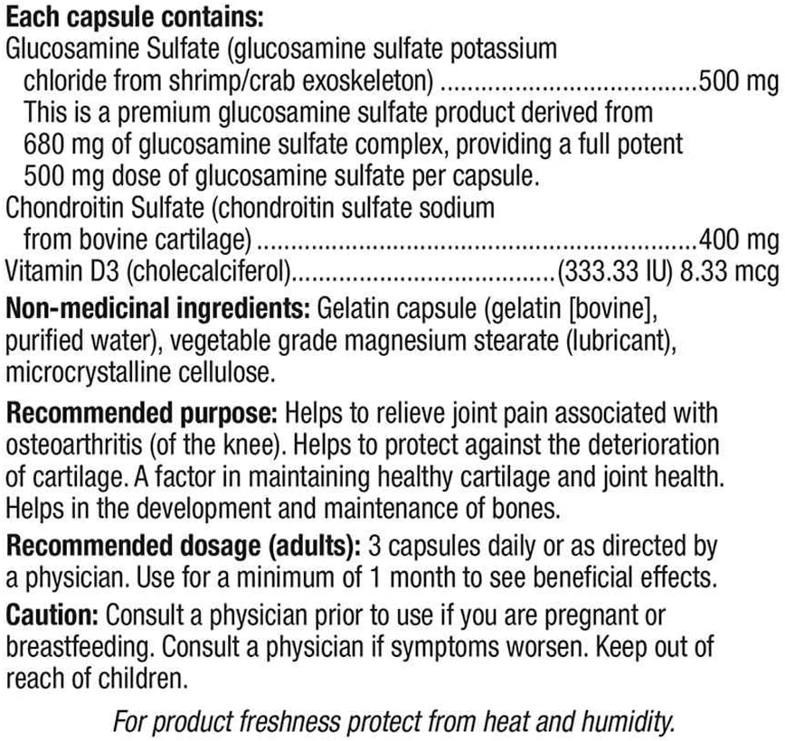 Extra Strength Glucosamine Chondroitin with Vitamin D3, 500/400 mg, 300 Capsules
