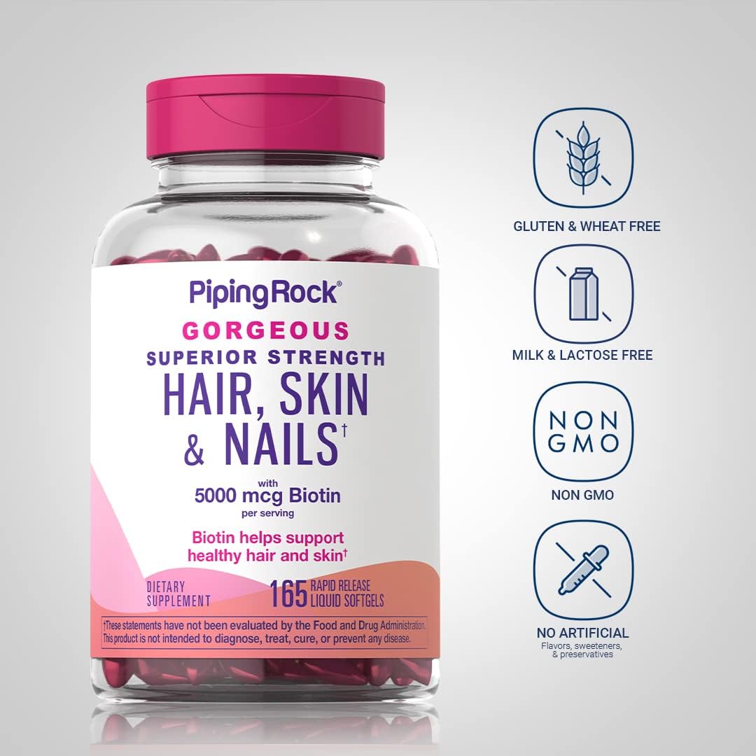 Extra Strength Hair Skin and Nails Vitamins with Biotin | 165 Softgels | Argan & Coconut Oil | Non-GMO, Gluten-Free