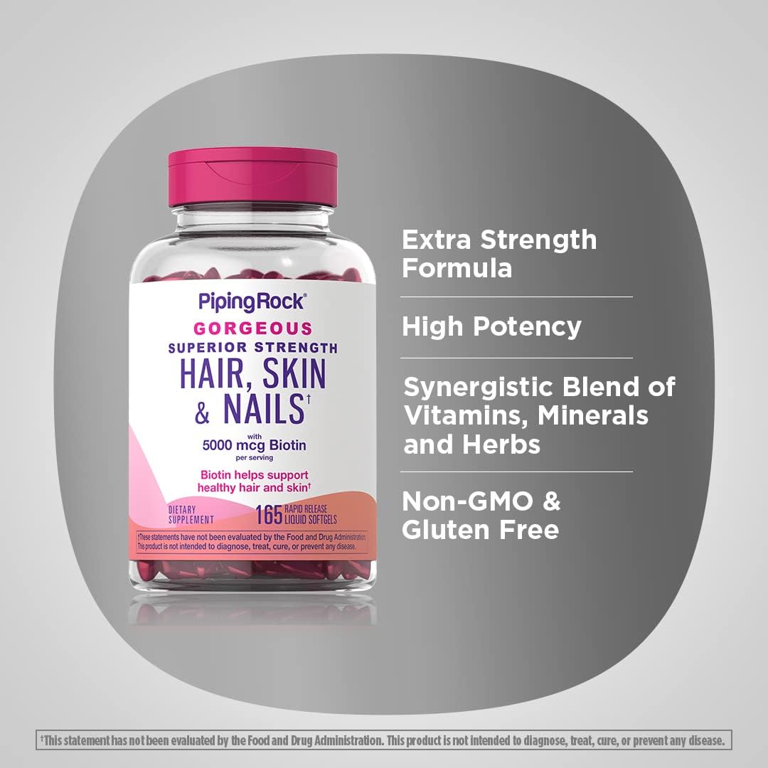 Extra Strength Hair Skin and Nails Vitamins with Biotin | 165 Softgels | Argan & Coconut Oil | Non-GMO, Gluten-Free
