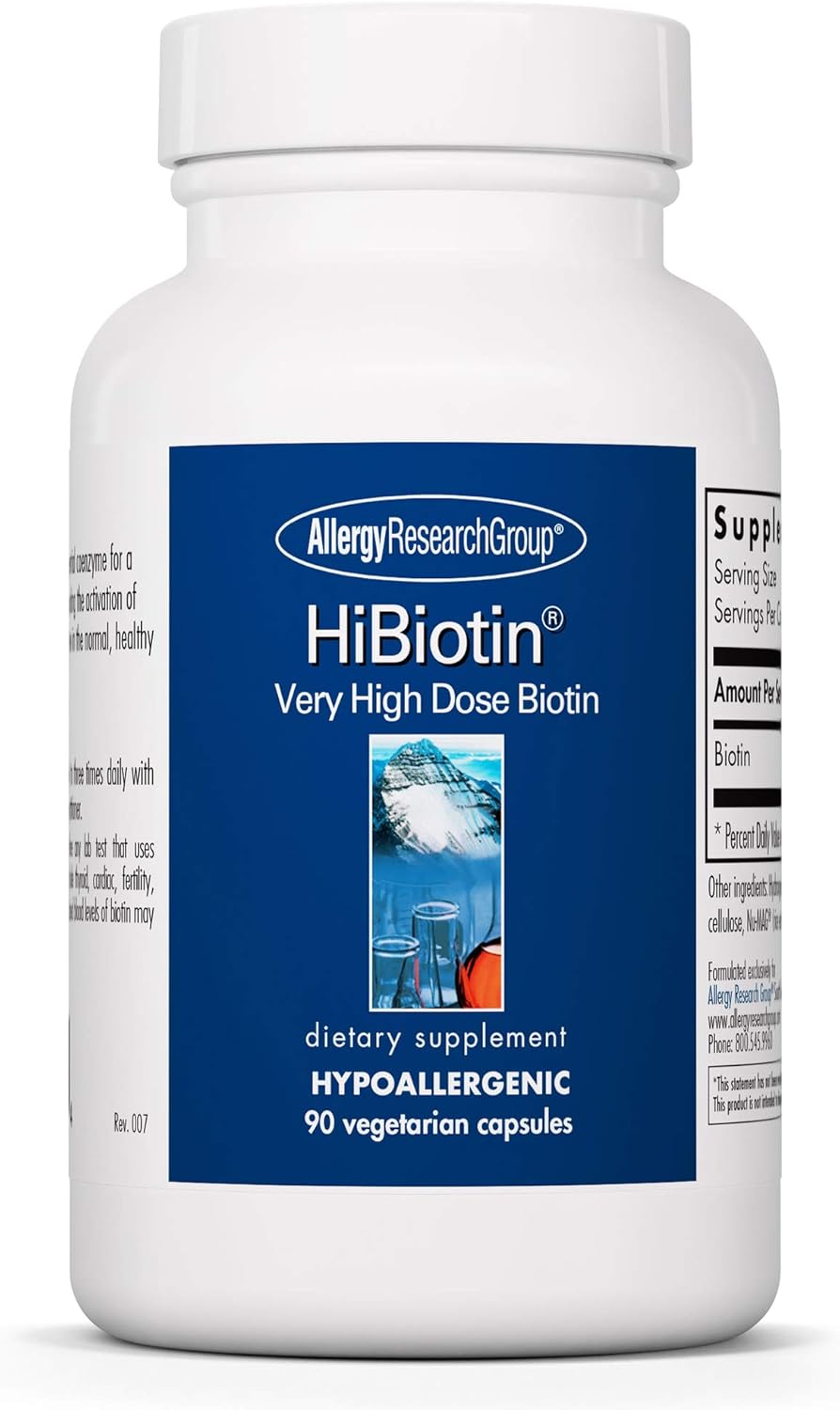 Extra Strength HiBiotin Supplement - 100,000mcg Biotin Capsules for Hair, Skin & Nails - Vegetarian, Hypoallergenic, Gluten Free - 90 Count