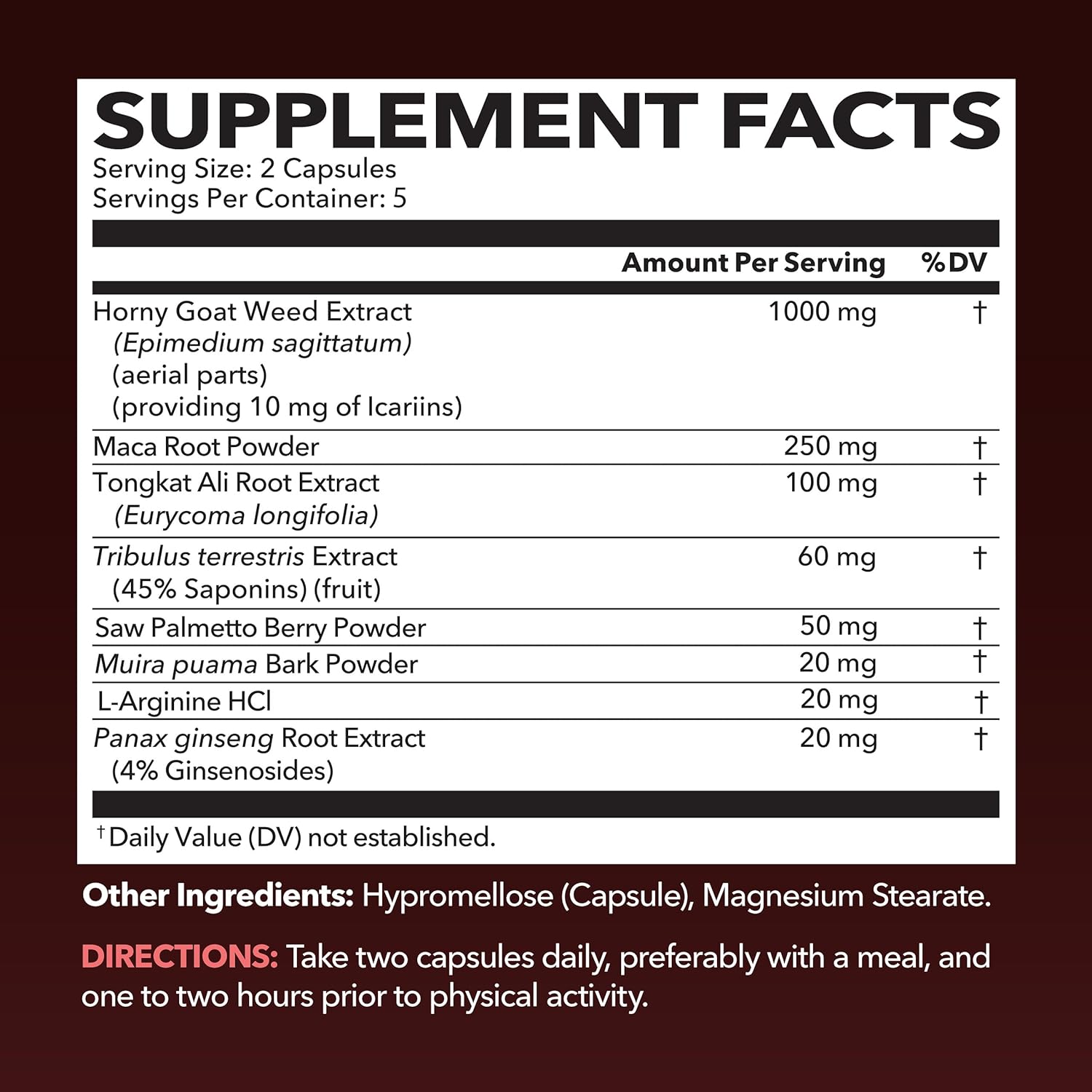 Extra Strength Horny Goat Weed Capsules with Tongkat Ali & Saw Palmetto - 10 Count Herbal Supplement for Performance & Energy Support