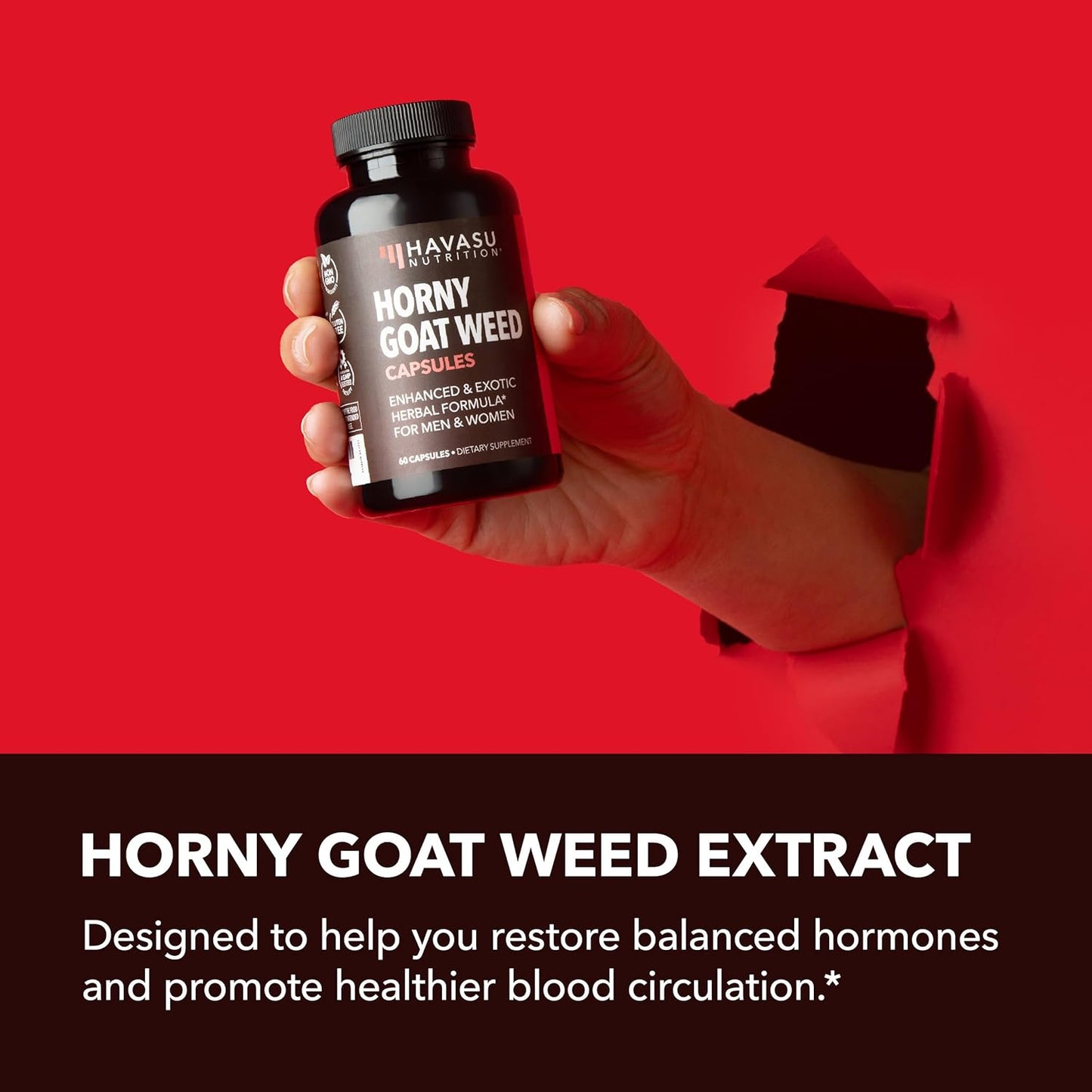 Extra Strength Horny Goat Weed Capsules with Tongkat Ali & Saw Palmetto - 10 Count Herbal Supplement for Performance & Energy Support