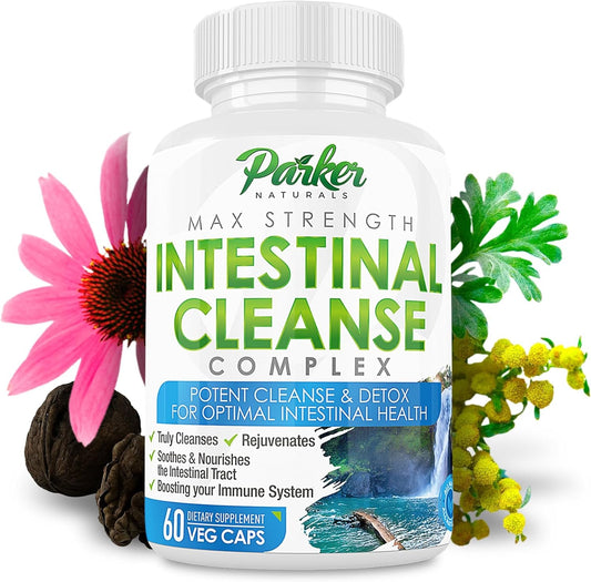 Extra Strength Intestinal Cleanse Capsules for Adults with Black Walnut Hull, Wormwood, and Echinacea - 60 Daily Detox Pills by Parker Naturals