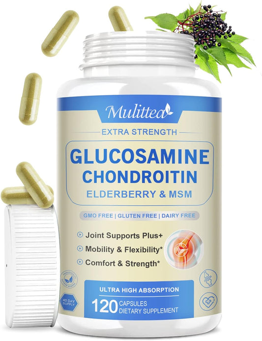 Extra Strength Joint Support Capsules with Glucosamine, Chondroitin, MSM, Elderberry, Boswellia, and Turmeric - Natural Supplement for Men & Women, Antioxidant and Immune Support, Helps with Inflammation