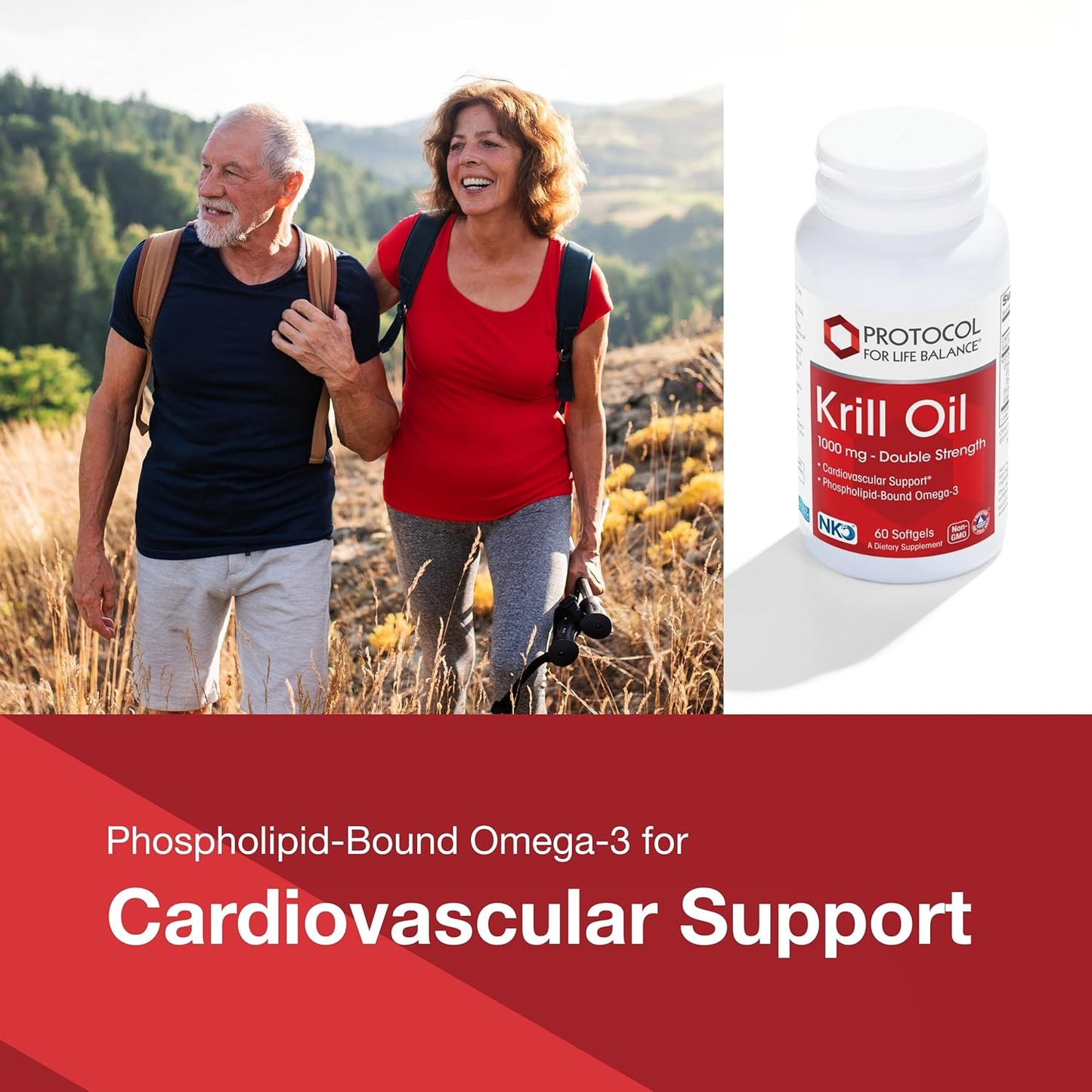 Extra Strength Krill Oil Supplement 1000mg - DHA & EPA with Astaxanthin - Supports Heart, Brain, Joints - Non-GMO & Halal - 60 Softgels by Protocol for Life Balance