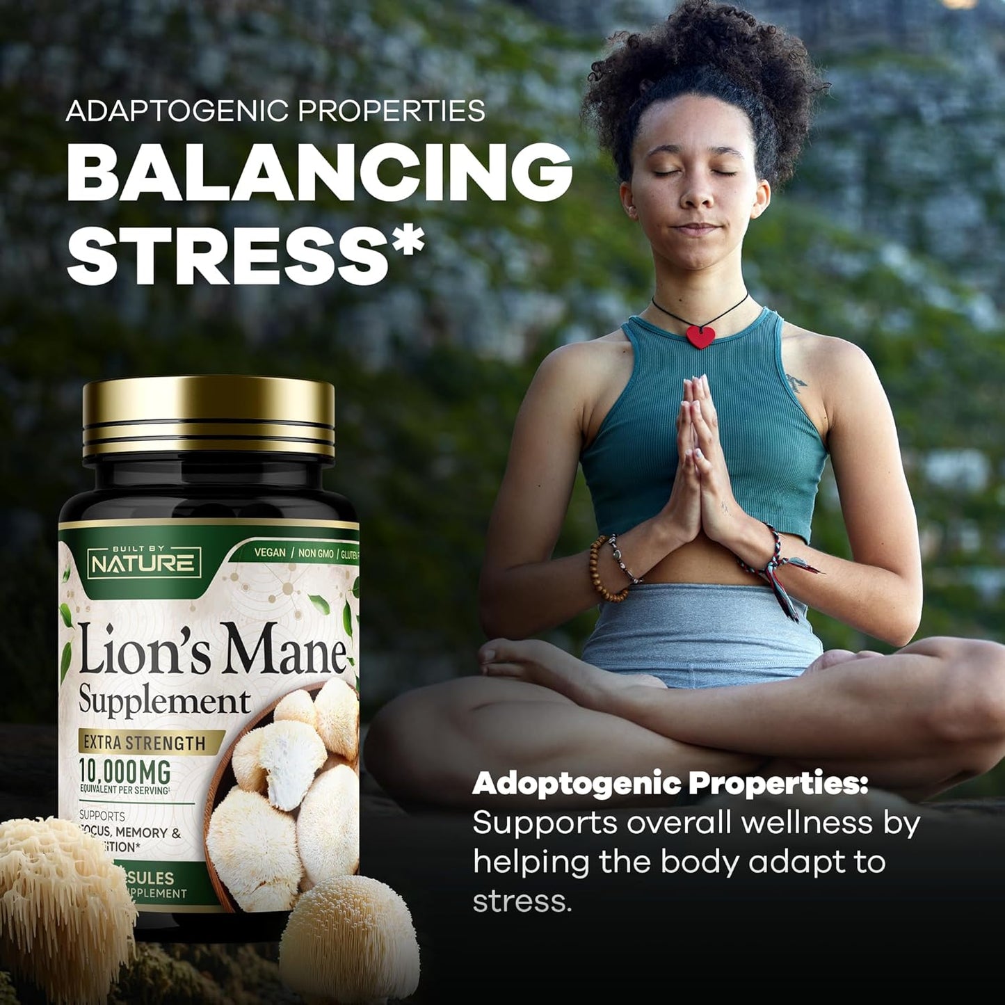Extra Strength Lion's Mane Mushroom Supplement 10,000mg - Nootropic Brain Support for Focus, Memory, Cognitive Function - Non-GMO, Gluten-Free, Vegan - 60 Capsules