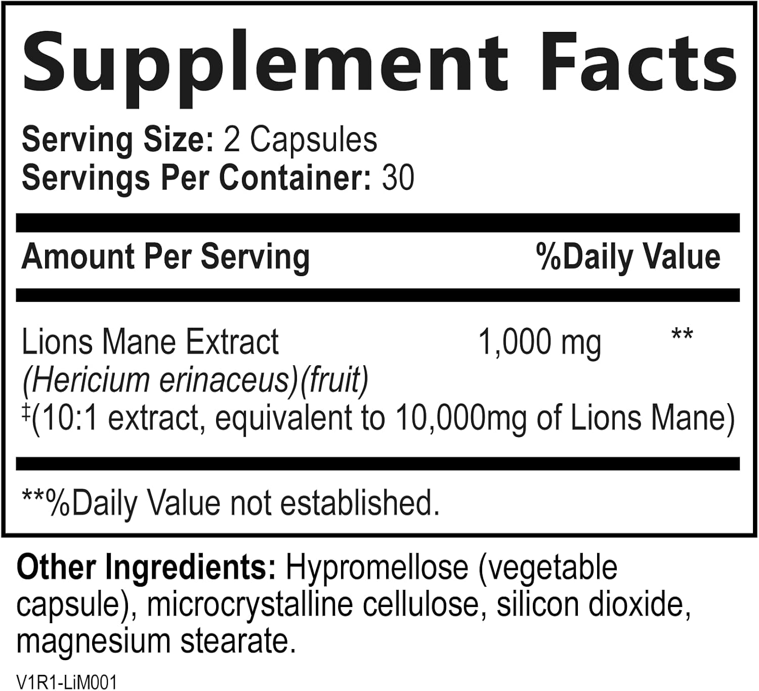 Extra Strength Lion's Mane Mushroom Supplement 10,000mg - Nootropic Brain Support for Focus, Memory, Cognitive Function - Non-GMO, Gluten-Free, Vegan - 60 Capsules