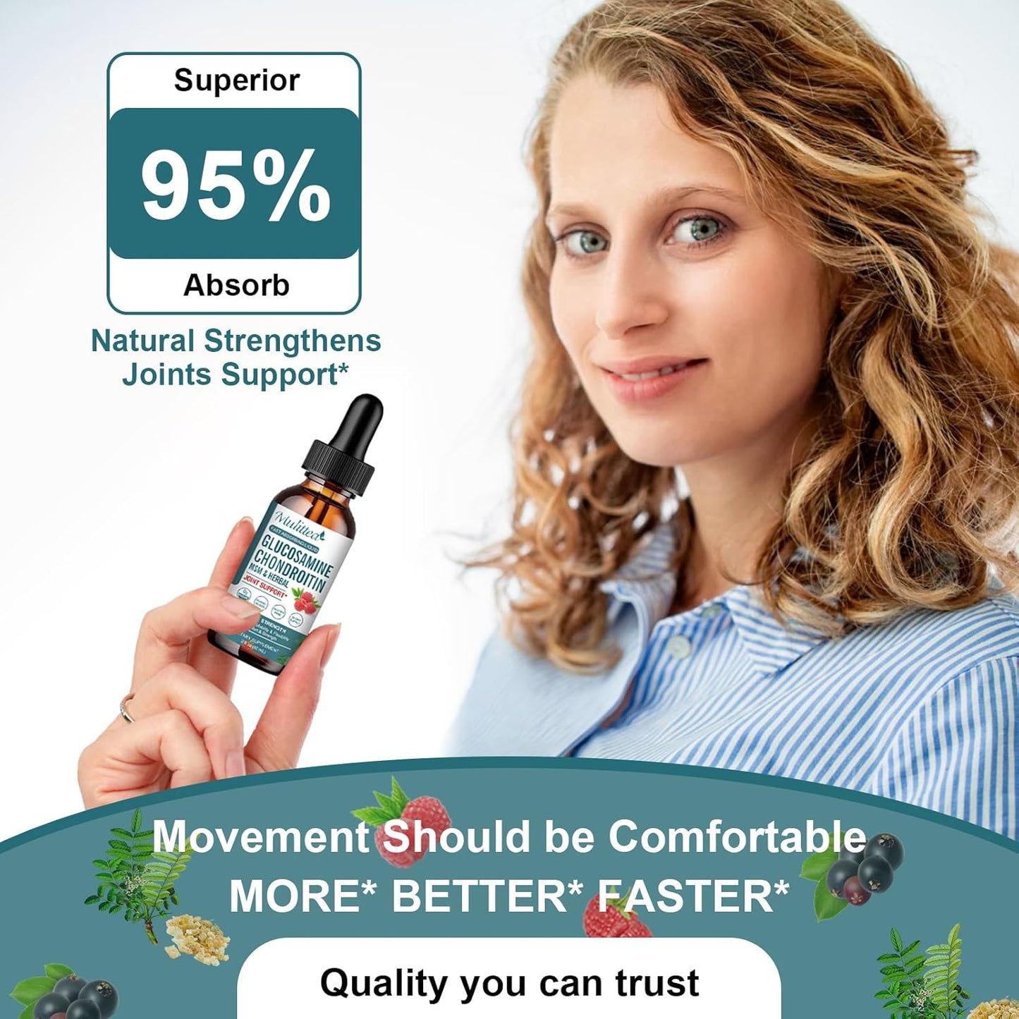 Extra Strength Liquid Joint Support Supplement with Glucosamine, Chondroitin, MSM, Elderberry, Boswelia & Hyaluronic Acid for Mobility, Flexibility & Bone Health - High Absorption - 60ml