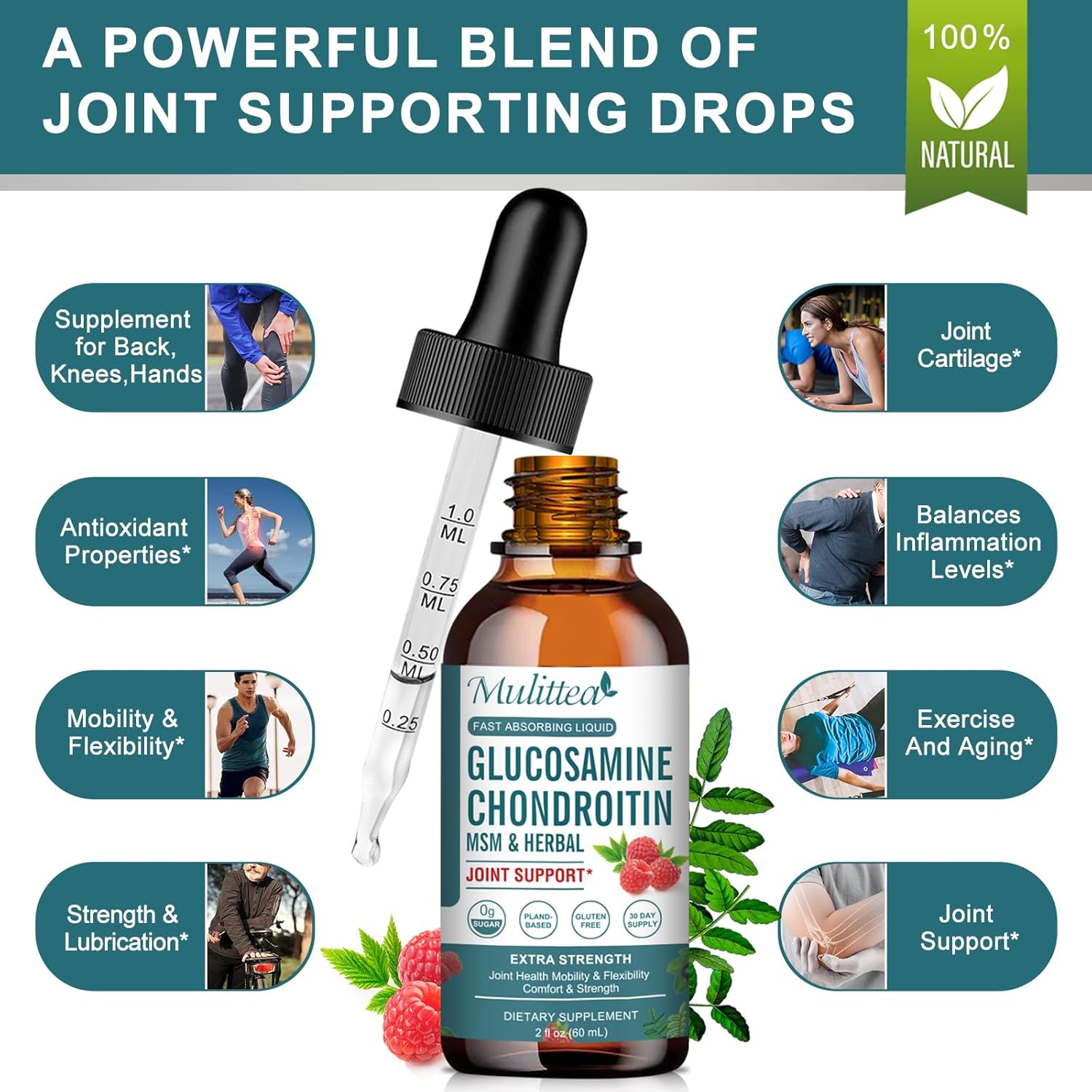 Extra Strength Liquid Joint Support Supplement with Glucosamine, Chondroitin, MSM, Elderberry, Boswelia & Hyaluronic Acid for Mobility, Flexibility & Bone Health - High Absorption - 60ml