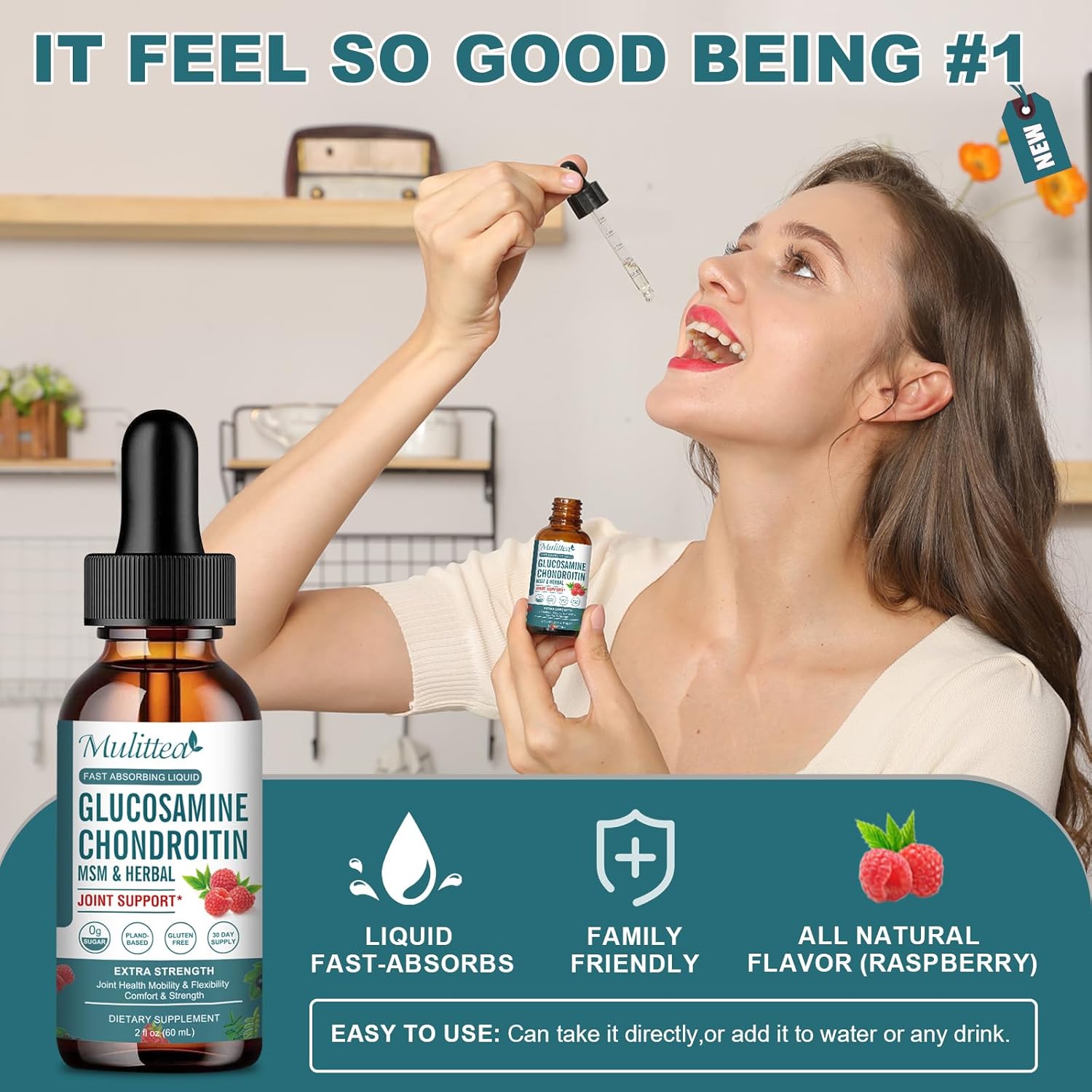 Extra Strength Liquid Joint Support Supplement with Glucosamine, Chondroitin, MSM, Elderberry, Boswelia & Hyaluronic Acid for Mobility, Flexibility & Bone Health - High Absorption - 60ml