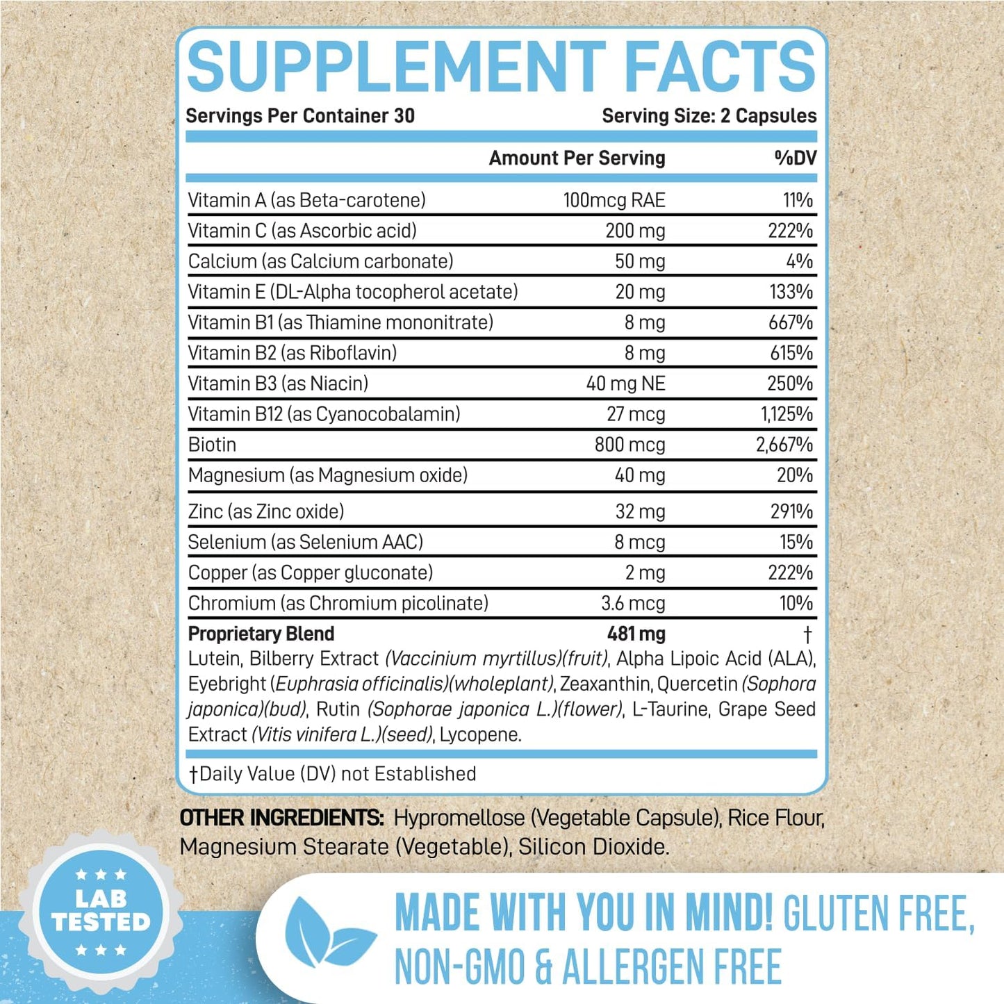 Extra Strength Lutein and Zeaxanthin Supplement for Vision & Eye Health - 60 Capsules, Made in USA