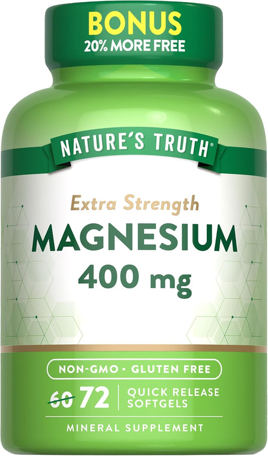 Extra Strength Magnesium Oxide Softgels - 400mg, 72 Count - Non-GMO & Gluten Free - Value Size by Nature's Truth