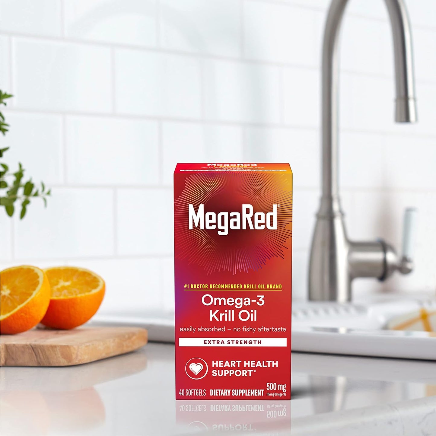 Extra Strength MegaRed Omega-3 Krill Oil Softgels (40 Count) - No Fishy Aftertaste, 500mg Omega-3