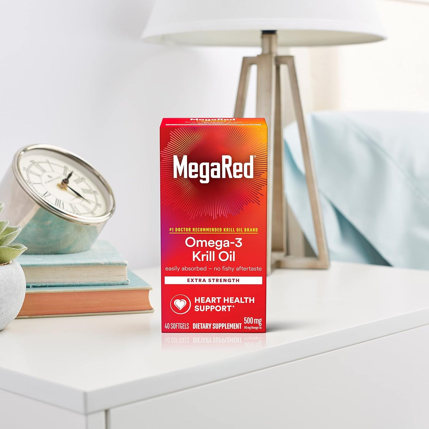 Extra Strength MegaRed Omega-3 Krill Oil Softgels (40 Count) - No Fishy Aftertaste, 500mg Omega-3