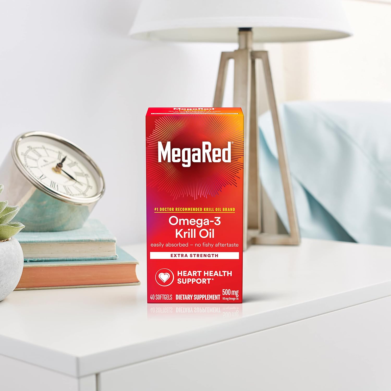 Extra Strength MegaRed Omega-3 Krill Oil Softgels (40 Count) - No Fishy Aftertaste, 500mg Omega-3