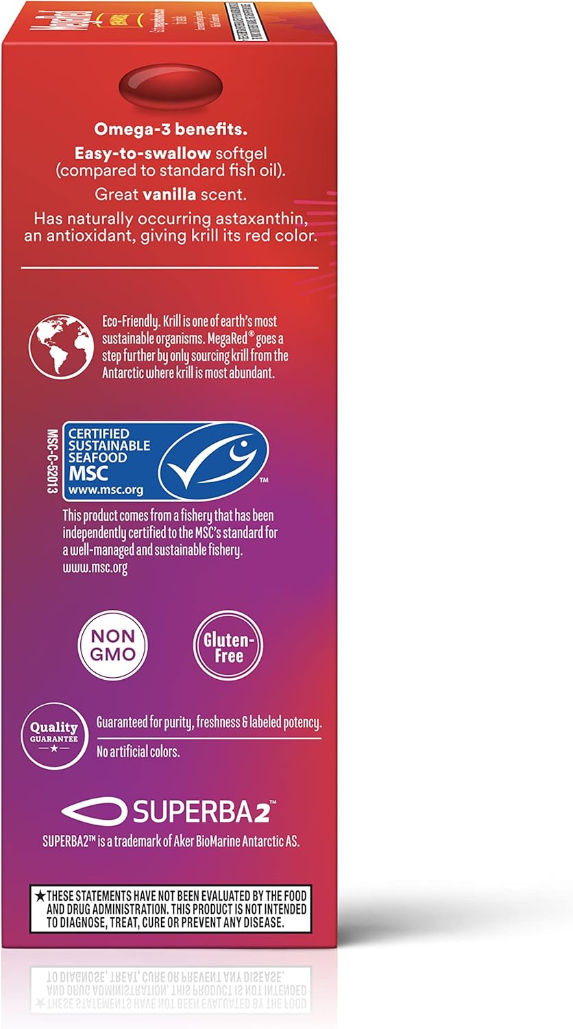 Extra Strength MegaRed Omega-3 Krill Oil Softgels (40 Count) - No Fishy Aftertaste, 500mg Omega-3