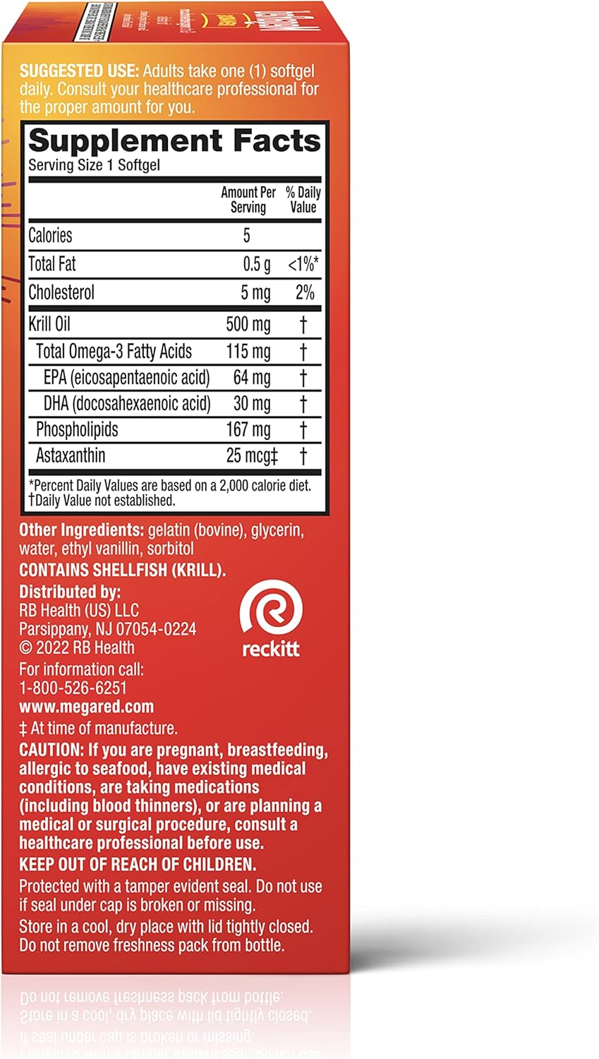 Extra Strength MegaRed Omega-3 Krill Oil Softgels (40 Count) - No Fishy Aftertaste, 500mg Omega-3