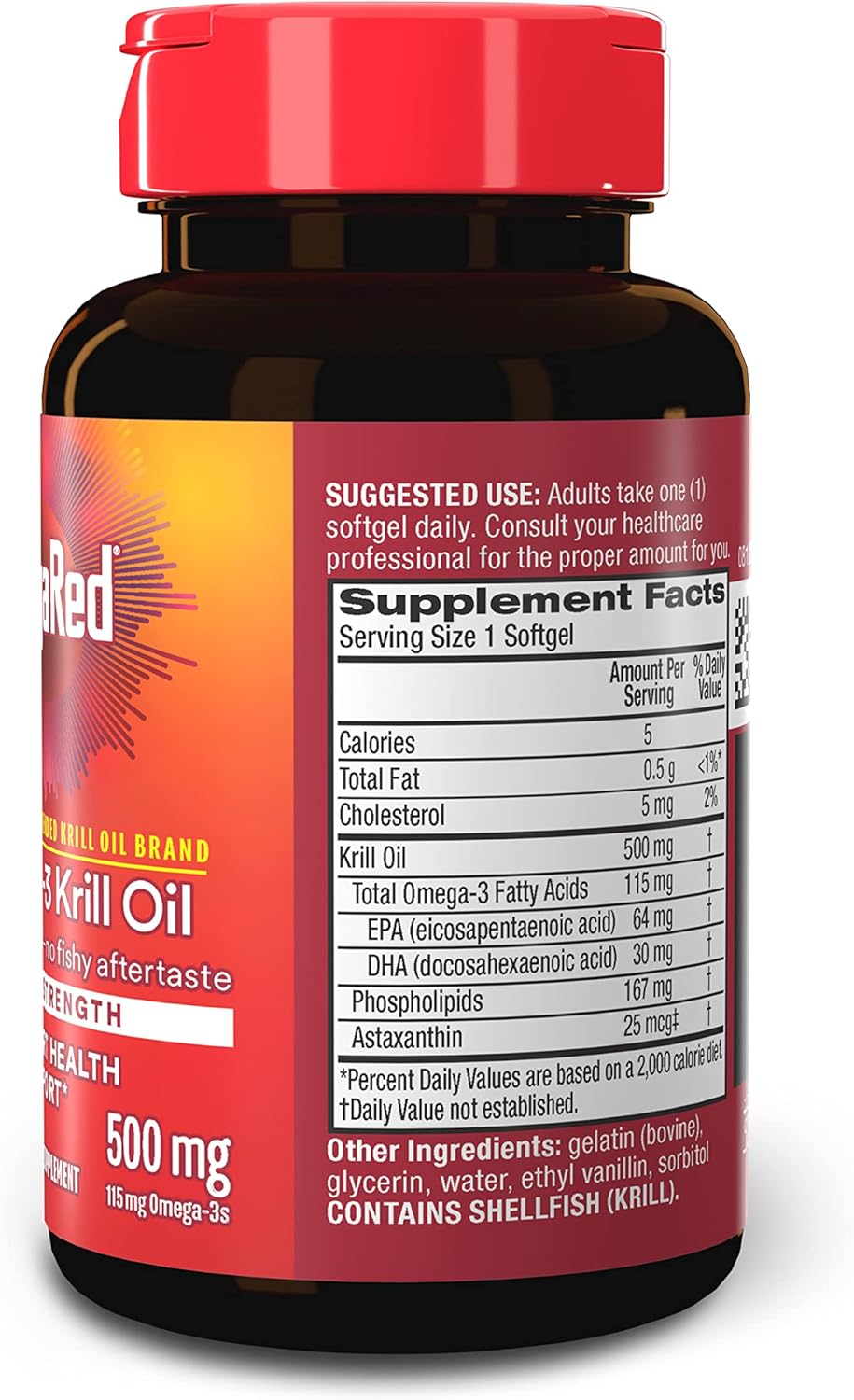 Extra Strength MegaRed Omega-3 Krill Oil Softgels (40 Count) - No Fishy Aftertaste, 500mg Omega-3
