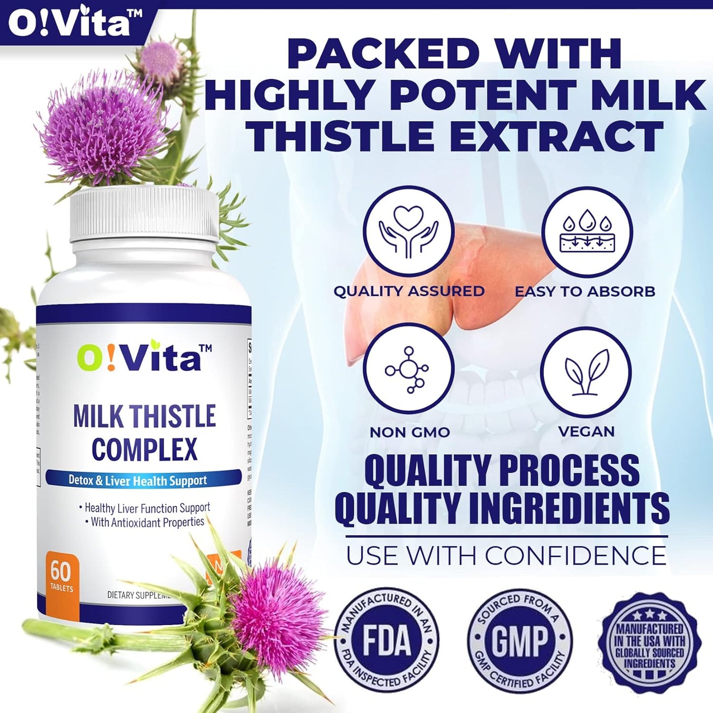 Extra Strength Milk Thistle Complex 450mg for Healthy Liver Function - 60 Vegan Tablets, 2-Month Supply