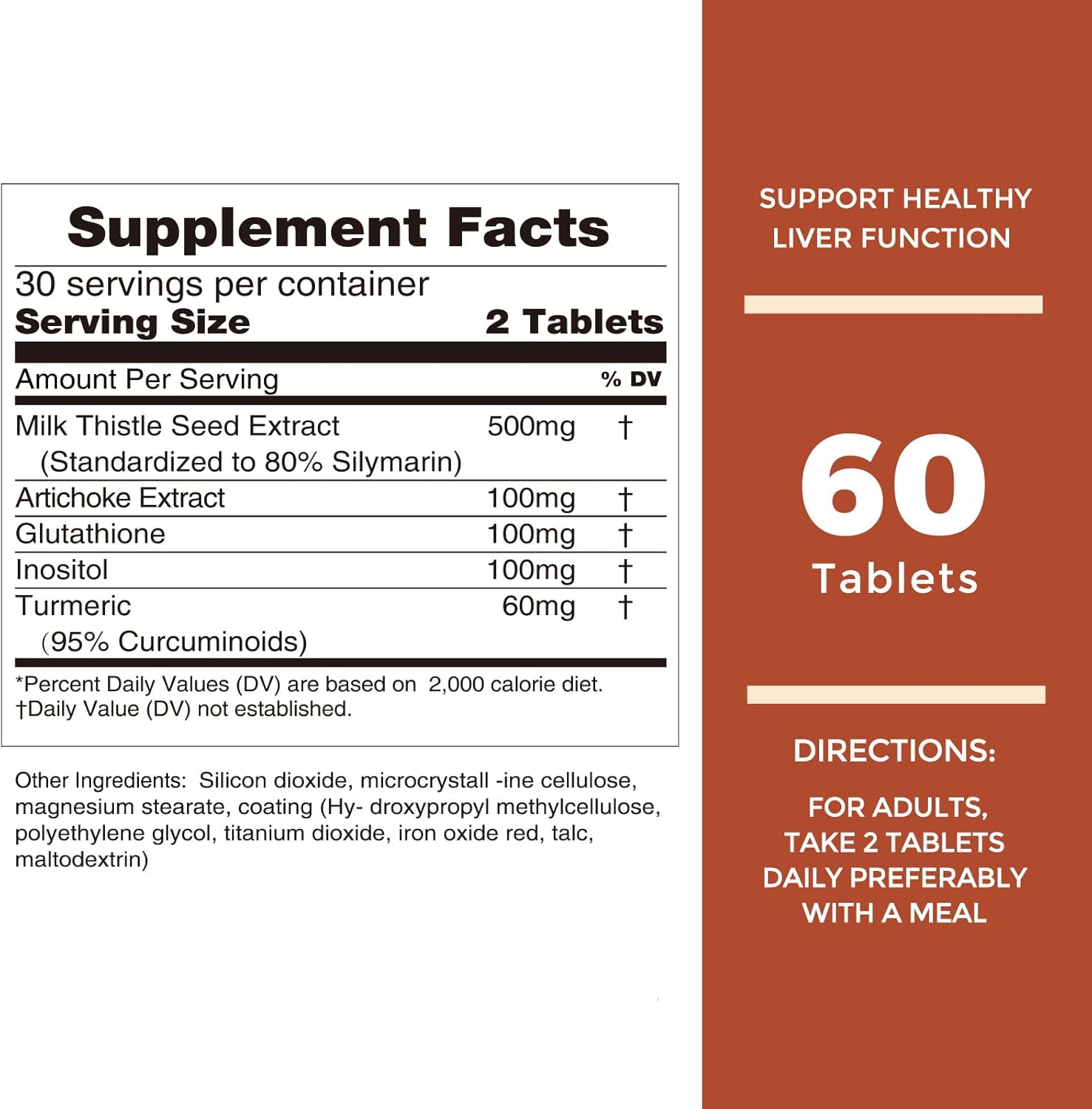 Extra Strength Milk Thistle Liver Supplement 500mg - 5-in-1 Detox & Repair Formula - 60 Tablets