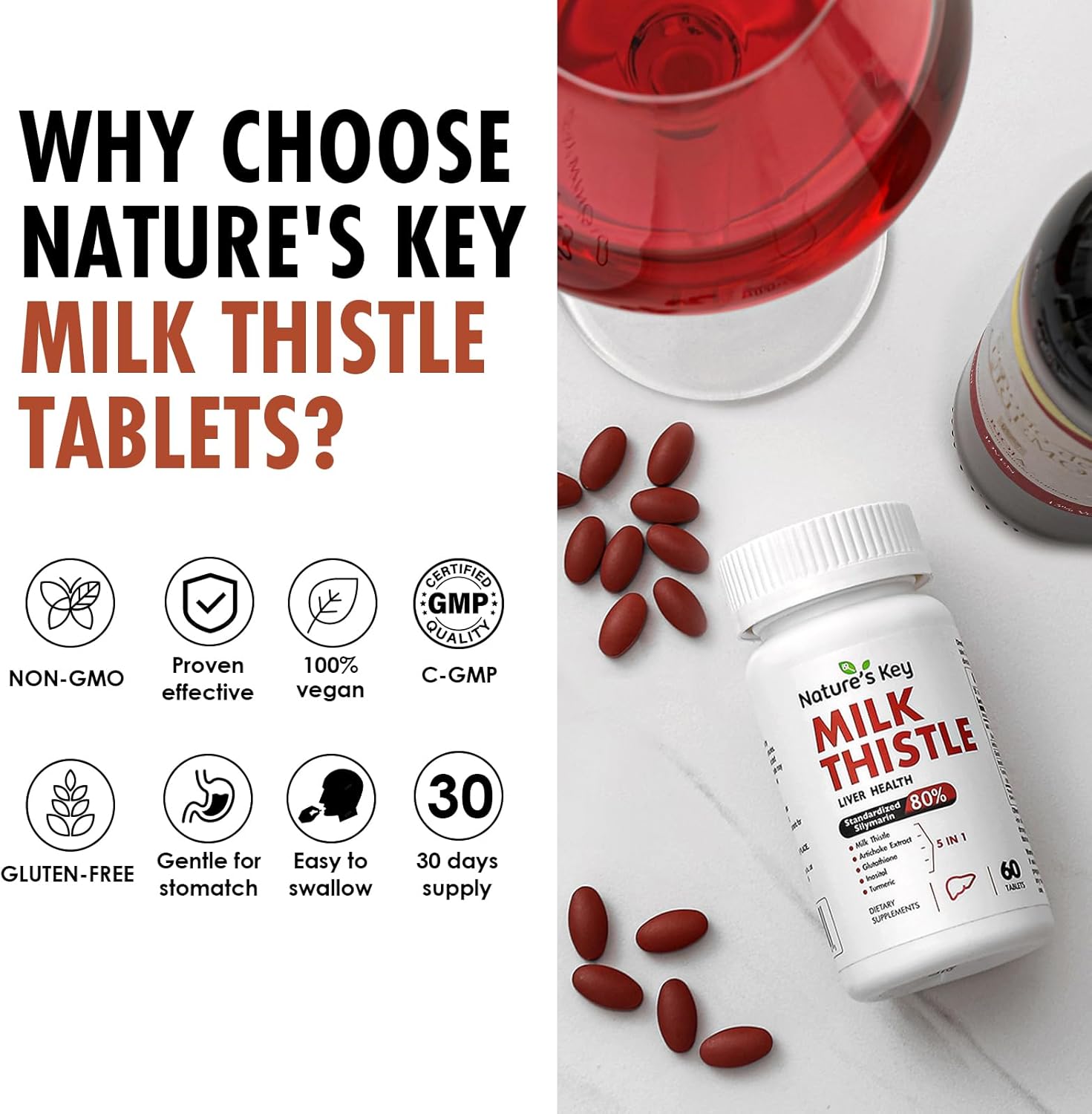 Extra Strength Milk Thistle Liver Supplement 500mg - 5-in-1 Detox & Repair Formula - 60 Tablets
