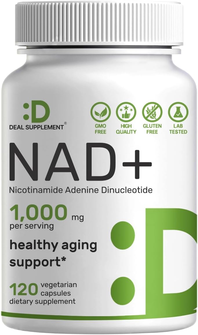 Extra Strength NAD+ Supplement 1,000mg - 120 Veggie Capsules for Healthy Aging & Energy Boost - Non-GMO NAD Booster with Brain Support