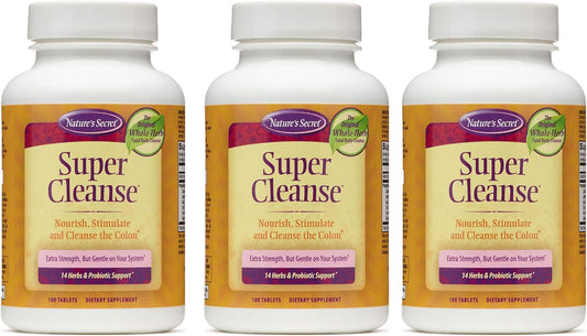 Extra Strength Natural Body Cleanse with Probiotics - 14 Herb Blend for Gentle Detox & Digestive Health - 100 Tablets x 3 Pack
