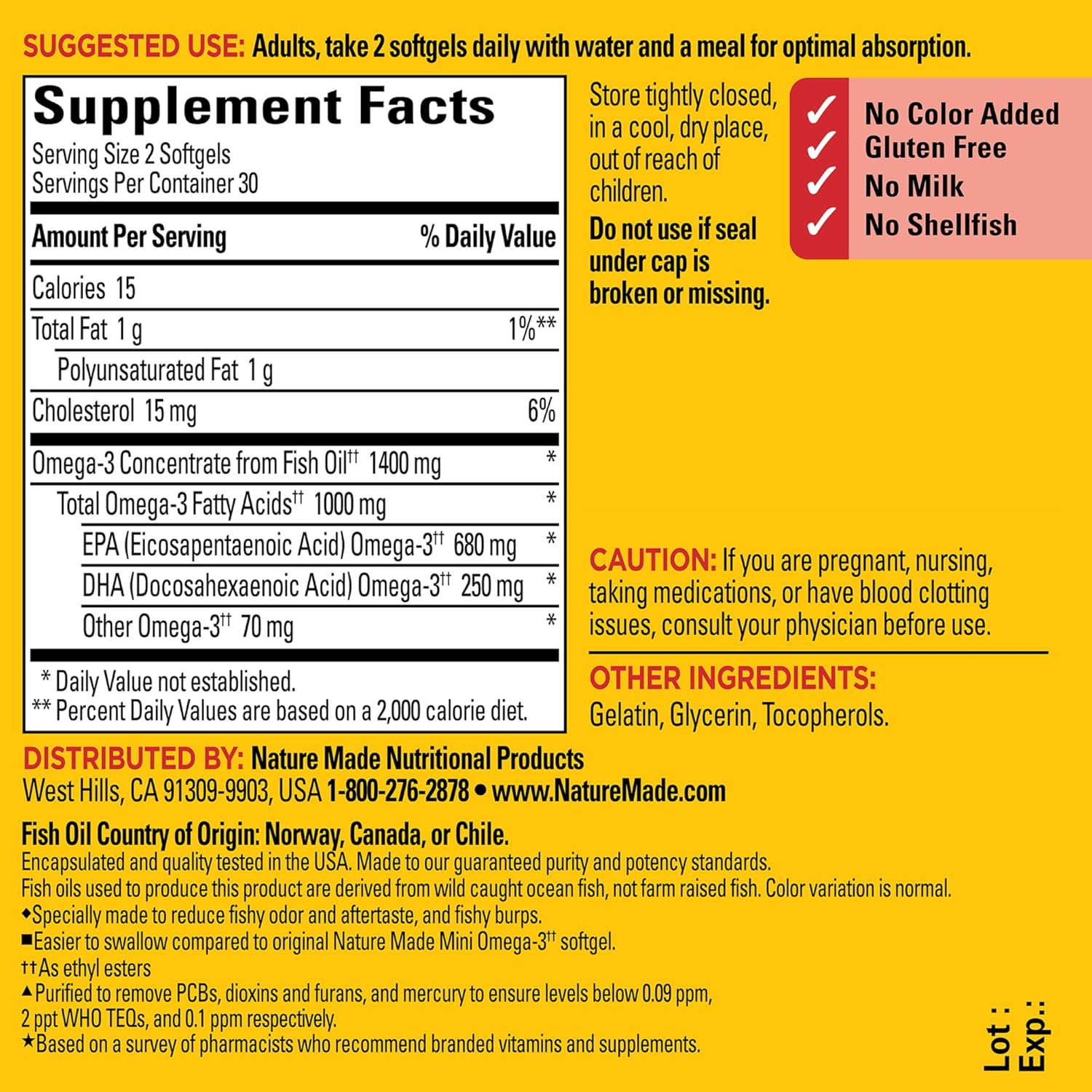 Extra Strength Nature Made Omega-3 Fish Oil 1400 mg Minis, Ethyl Esters for Heart, Brain, and Eye Support - 60 Softgels