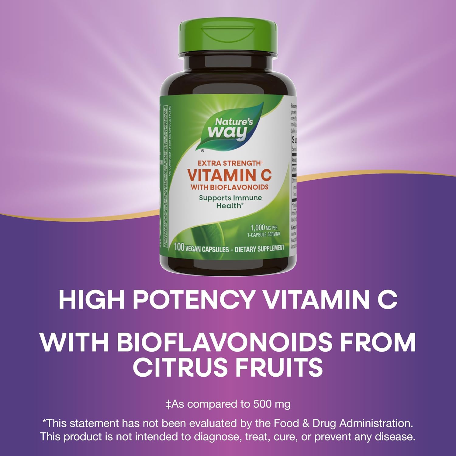 Extra Strength Nature’s Way Vitamin C with Bioflavonoids - 1g Ascorbic Acid - Immune Support - Gluten & Dairy Free - 100 Capsules (2 Pack)