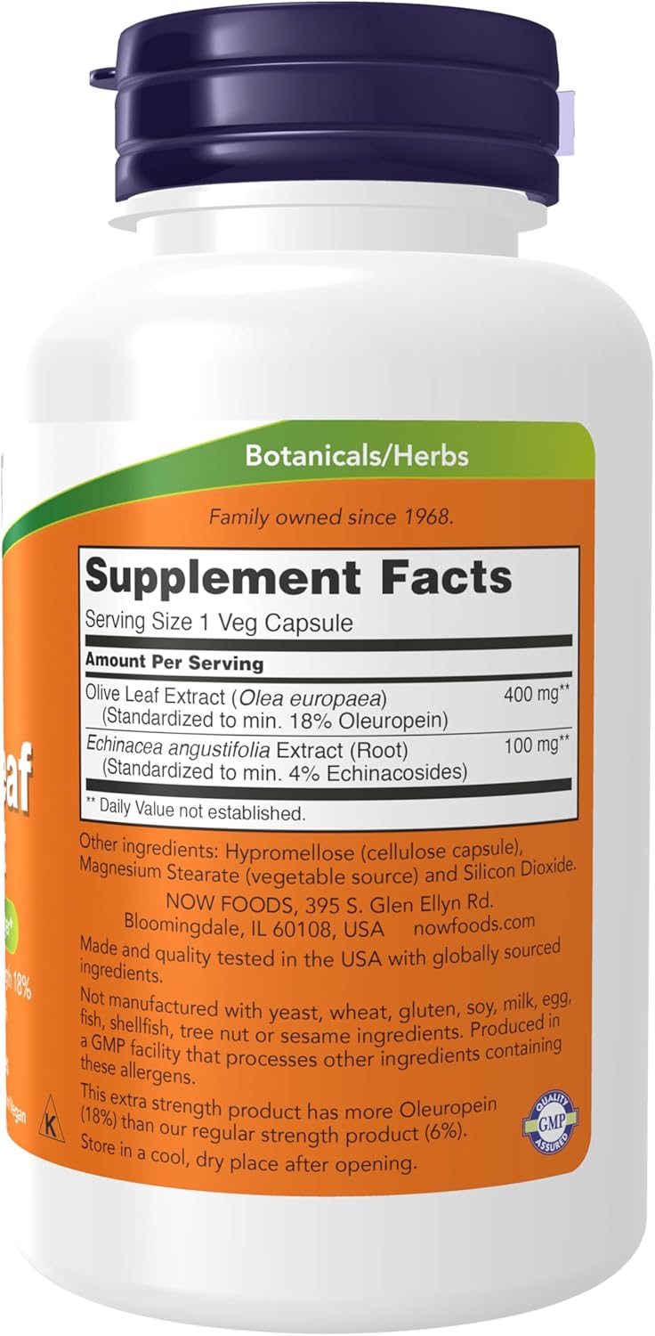 Extra Strength Olive Leaf Extract with Echinacea Extract 4% - Free Radical Scavenger - 100 Veg Capsules by NOW Foods