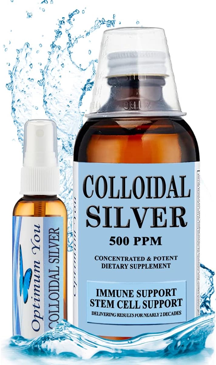 Extra Strength Optimum You Colloidal Silver Liquid 16 oz with Spray Bottle - 500 ppm Immune & Stem Cell Support, Wound Care & Healing