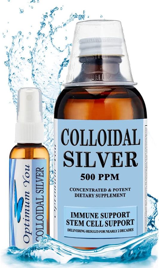 Extra Strength Optimum You Colloidal Silver Liquid 16 oz with Spray Bottle - 500 ppm Immune & Stem Cell Support, Wound Care & Healing