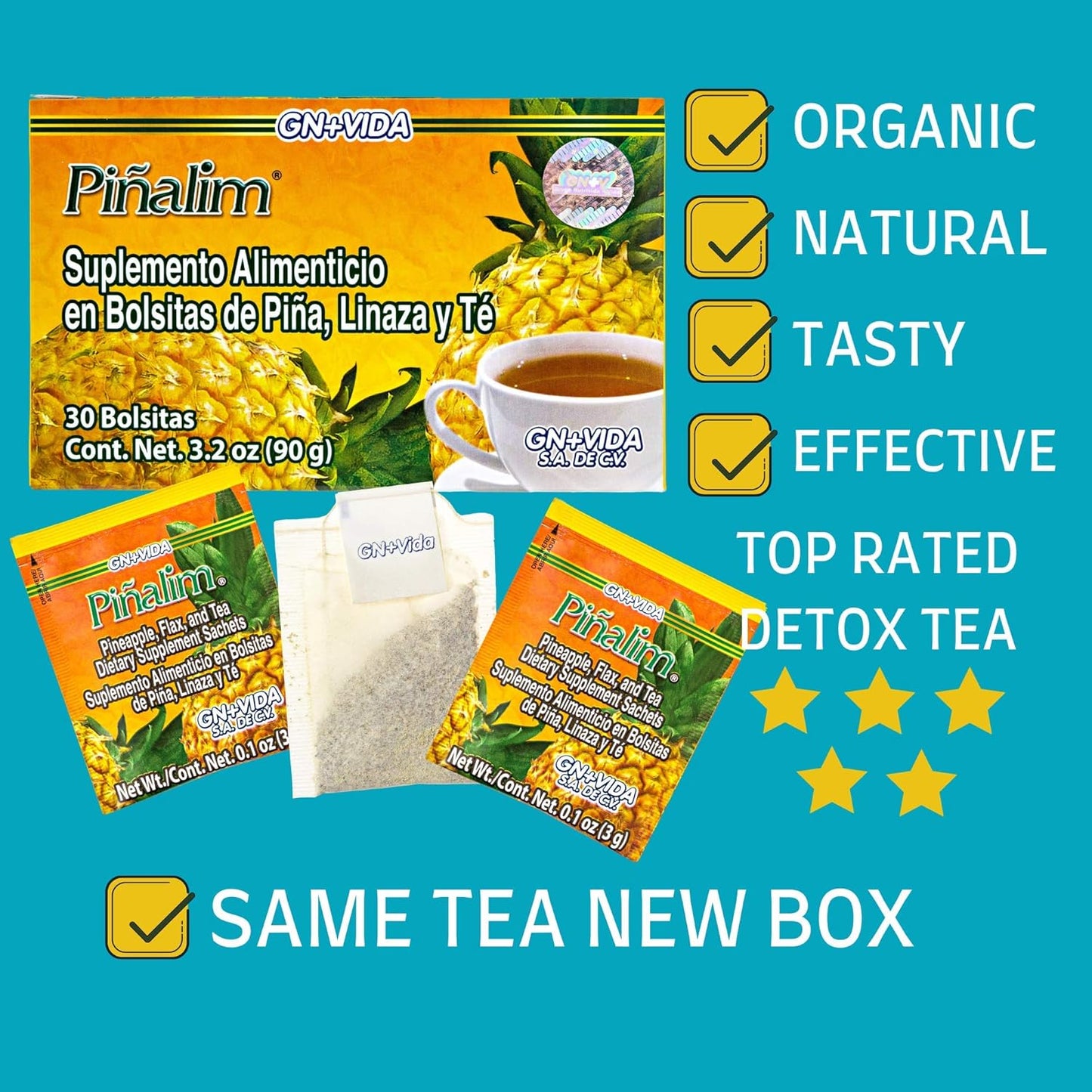 Extra Strength PIÑALIM Pineapple Tea by Gn+vida USA - Natural Weight Loss Support Supplement