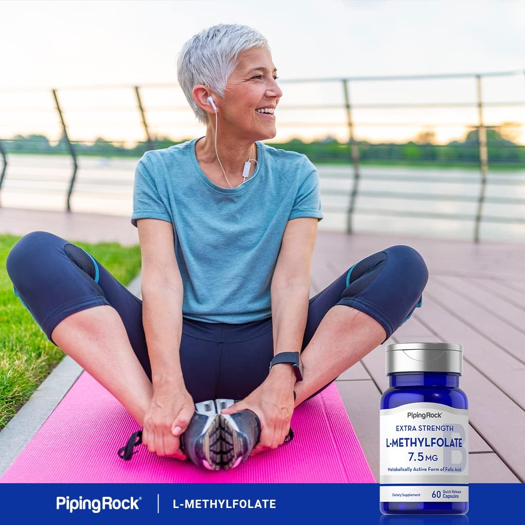 Extra Strength Piping Rock L-Methylfolate 7.5 mg Capsules - Active Folic Acid Supplement, Non-GMO & Gluten Free - 60 Count